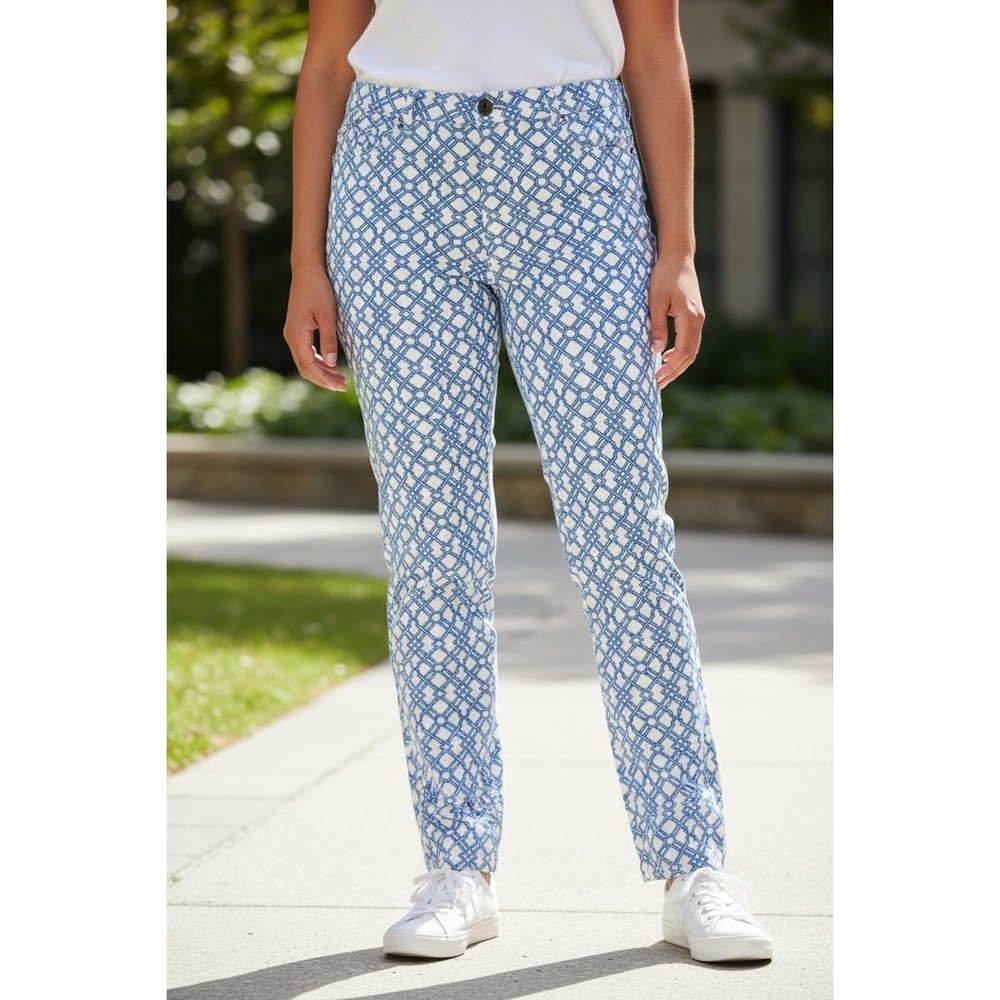 Vineyard Vines Womens 14 Blue White Geometric Lattice Slim Leg Pants Trousers